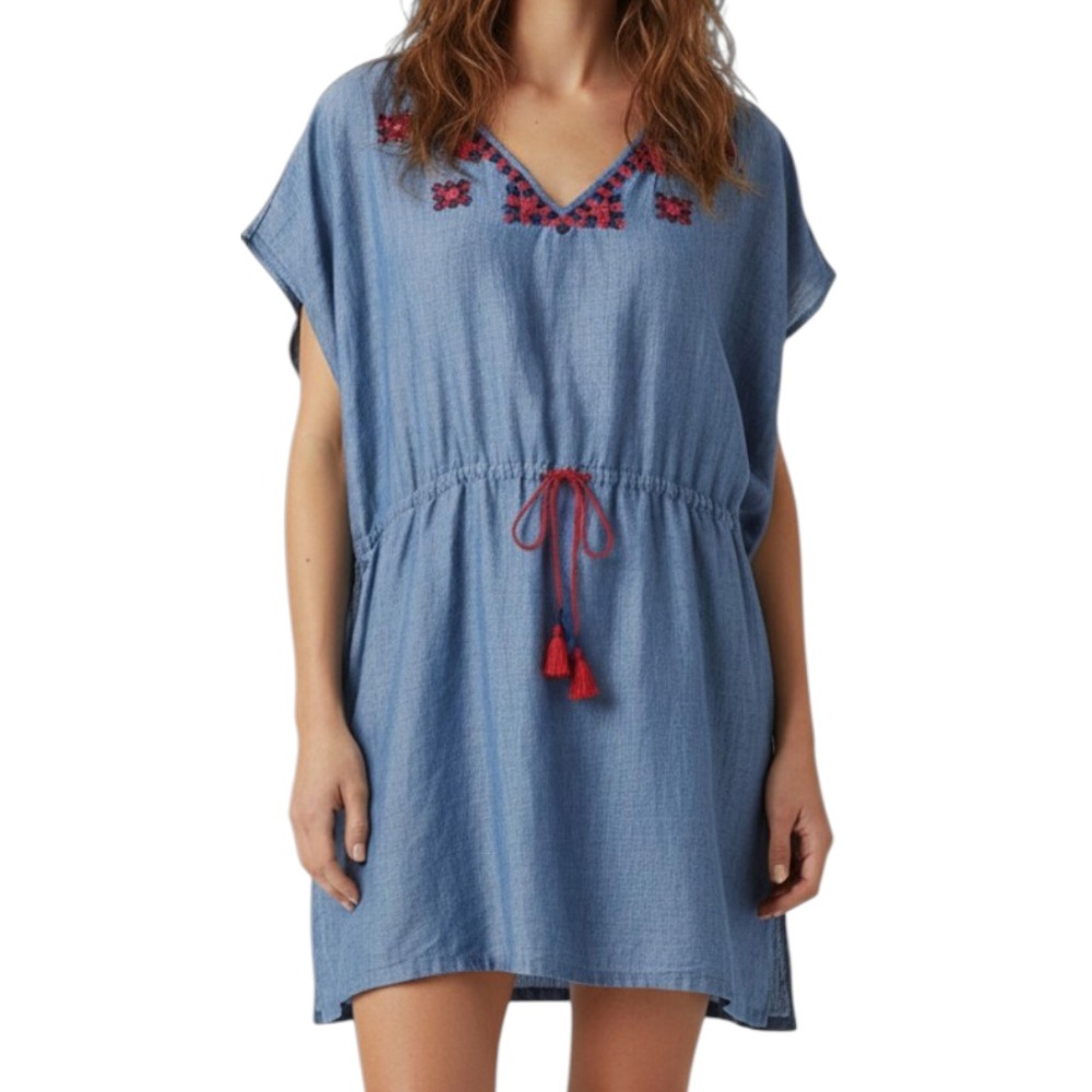 J CREW Blue Chambray LINEN TUNIC Embroidered Tie West TOP SWIM COVER-UP sz XL